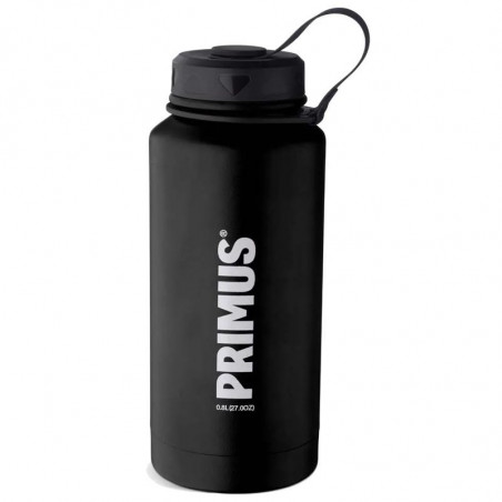 Bouteille isotherme Primus TrailBottle 80 cl noire en acier inoxydable 18/8 avec large ouverture pour outdoor et survie.
