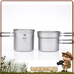 Set Popote Titane 3 Pieces Keith avec pot, casserole et poele ultra leger pour randonner