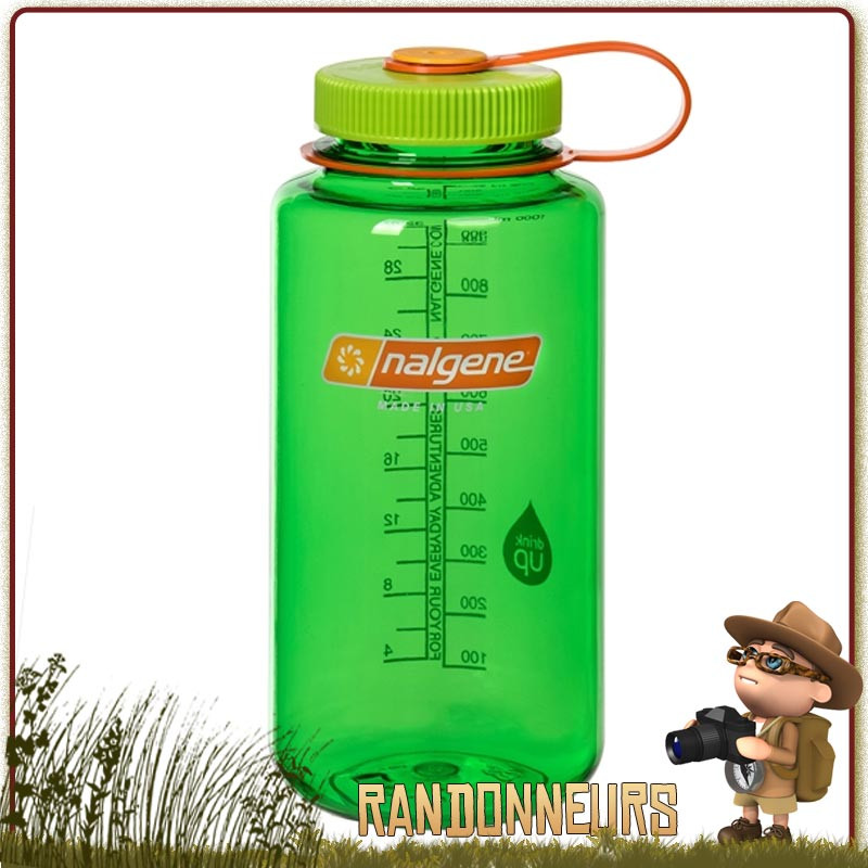 Gourde Nalgene plastique grande ouverture 1 litre. Bouteille Nalgene tritan, robuste, randonnée, survie Bushcraft.