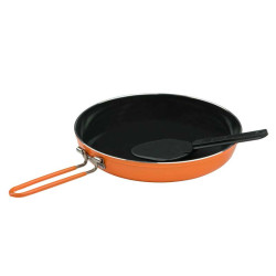 Poêle Jetboil Summit Skillet avec revêtement céramique antiadhésif et poignée repliable pour bivouac, trekking et camping.