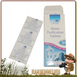 Tablettes de Purification Eau potable OASIS  désinfection eau en randonnée voyage à base de chlore nadcc