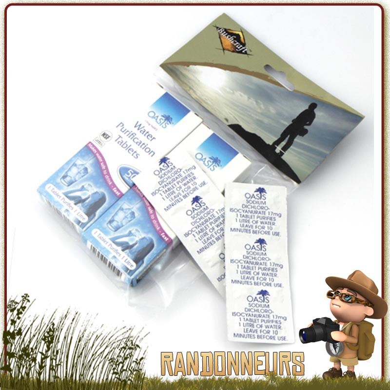 Tablettes de Purification Eau potable OASIS désinfection eau en randonnée voyage à base de chlore nadcc Tablettes de Purification Eau potable OASIS désinfection eau en randonnée voyage à base de chlore nadcc