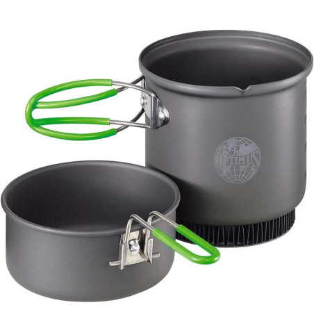 Popote Optimus Terra Weekend HE 0,9 L aluminium anodisé avec échangeur thermique et couvercle poêle