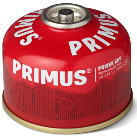 Cartouche gaz Primus Power Gas 100g propane isobutane valve filetée randonnée bivouac trekking