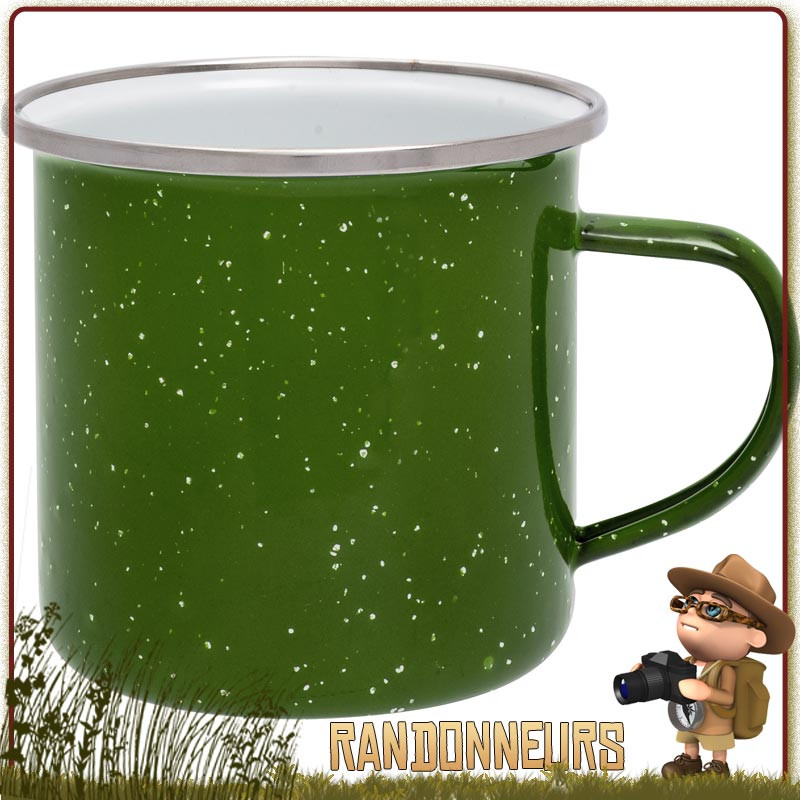 tasse mug acier tole email verte bushcraft vintage de bivouac camping