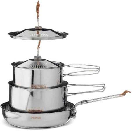 Set popote inox Primus CampFire Small batterie cuisine camping bushcraft casseroles poêle acier inox 18/8