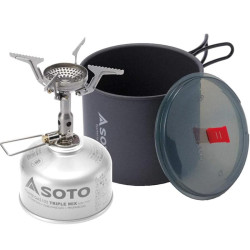 Kit cuisson SOTO Amicus sans piezo avec popote New River 1L compact pour randonnée et bivouac