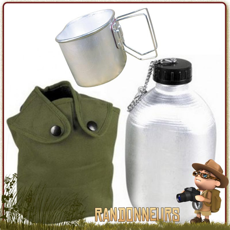 Set Gourde Militaire avec Housse VERT OLIVE et quart