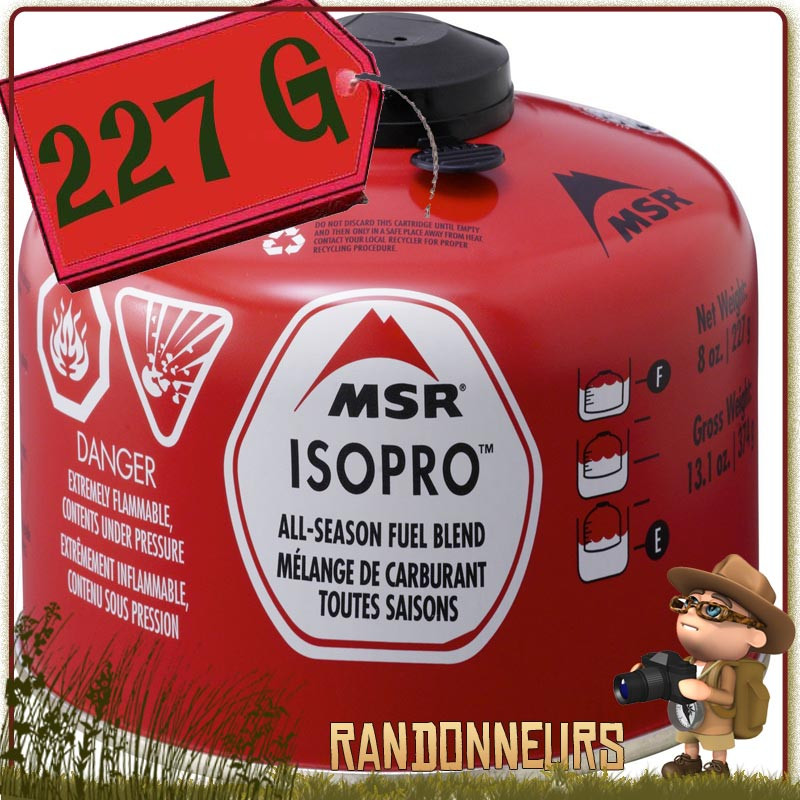 Cartouche de Gaz IsoPro 227g msr valve Lindal filetage 80% isobutane et 20% propane pour basses températures