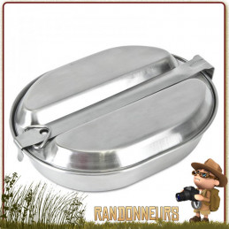 Popote Gamelle militaire en Inox type GI's armée américaine. Combinaison poêle tout inox avec anse et couvercle assiette