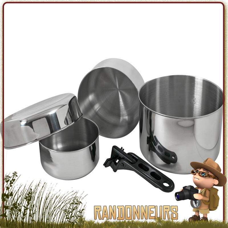 Set de Cuisine Camping et Randonnée en Acier Inoxydable Couverts Tasses  Gamelle Poignée Couvercle