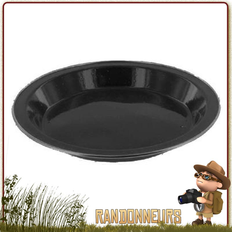 Assiette plate de camping tôle acier émaillée NOIRE highlander Vaisselle tôle émaillée pour le camping nature originel