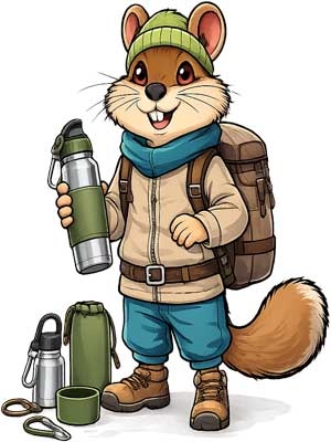 Accessoires pour gourdes avec mousqueton, housse isotherme, bouchon filtrant et étui de transport randonnée.