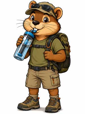 Gourde filtrante portable pour randonnée, trek, voyage et filtration eau potable en bivouac.